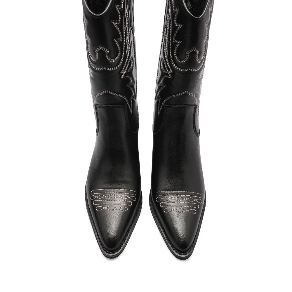 Botim Texana Mulher Pele Preto E Branco - Image 6