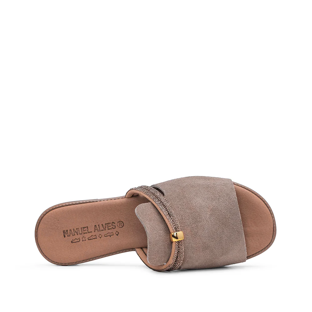 Chinelo Com Glitter Casual Mulher Camurça Taupe - Image 4