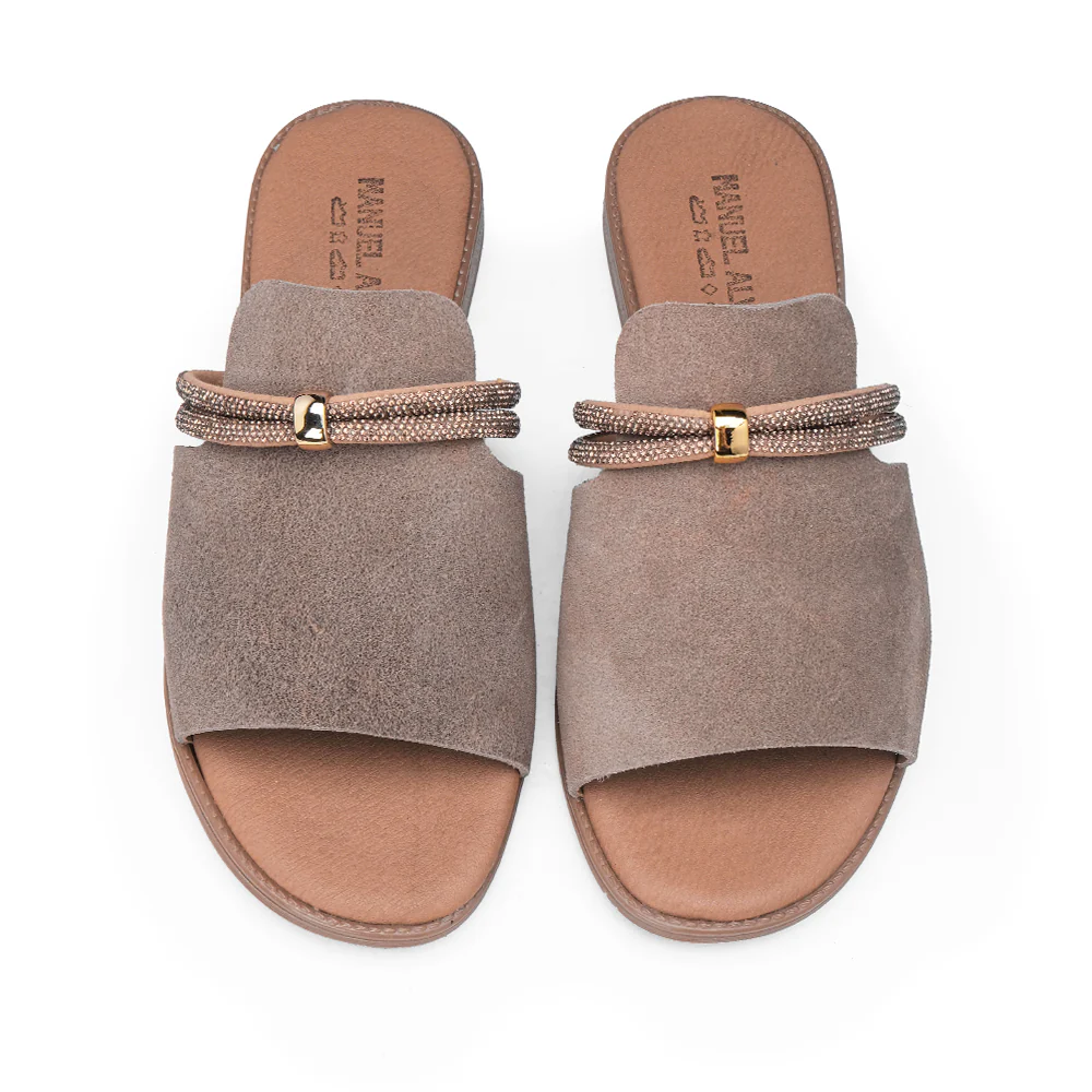 Chinelo Com Glitter Casual Mulher Camurça Taupe - Image 5