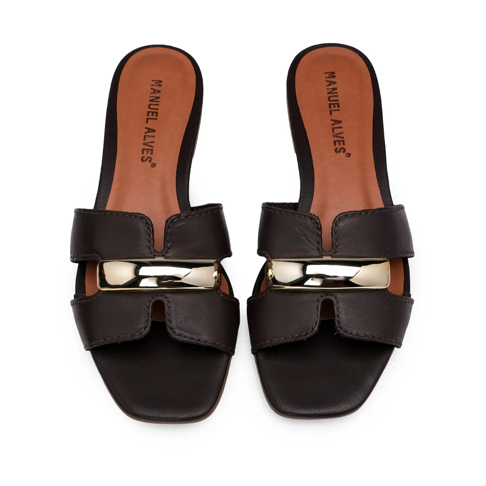 Chinelo Salto Raso Mulher Pele Castanho - Image 5