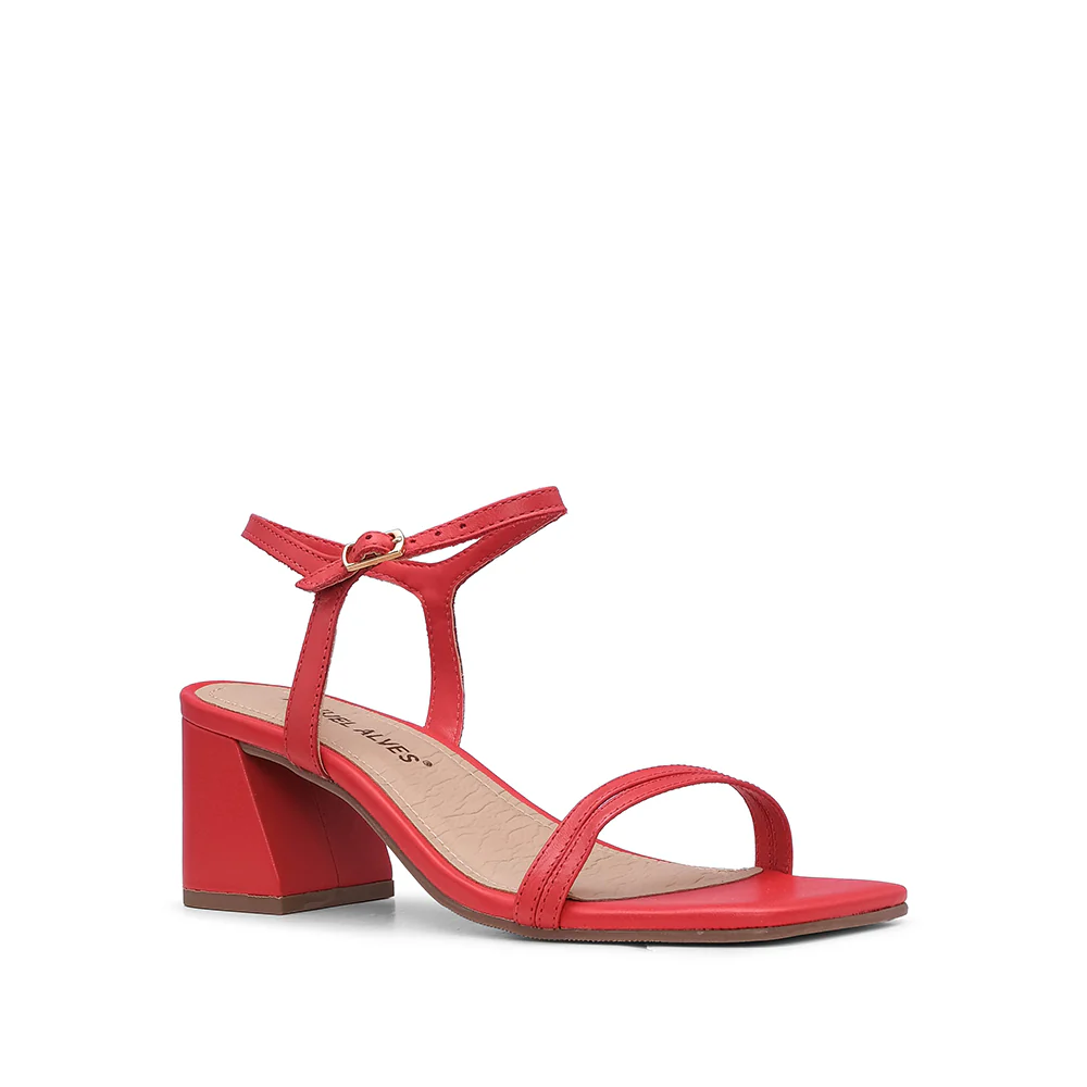 Sandália Salto Médio Mulher Pele Vermelho - Image 3