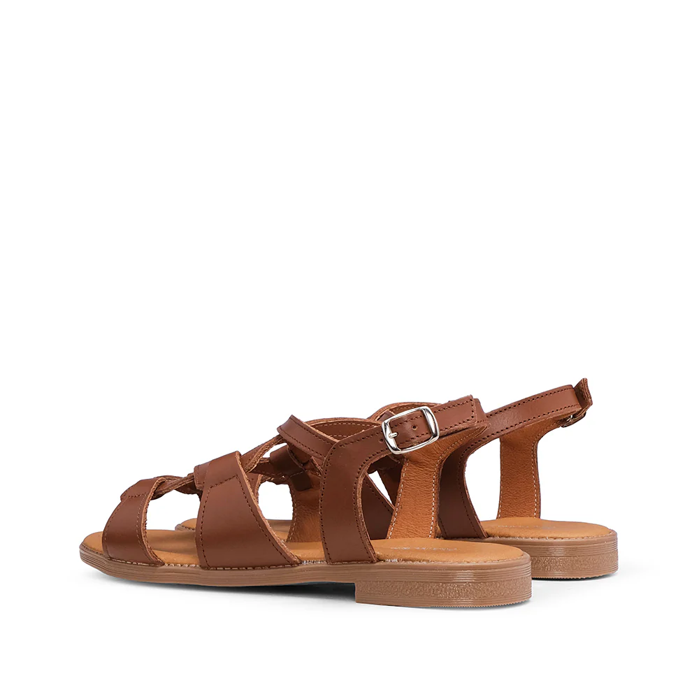 Sandália Salto Raso Mulher Pele Camel - Image 3
