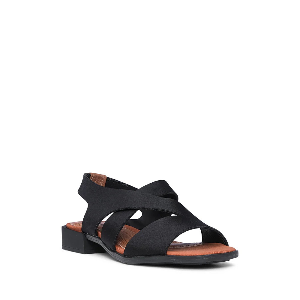 Sandália Salto Raso Mulher Têxtil com Tiras Elásticas Preto - Image 3