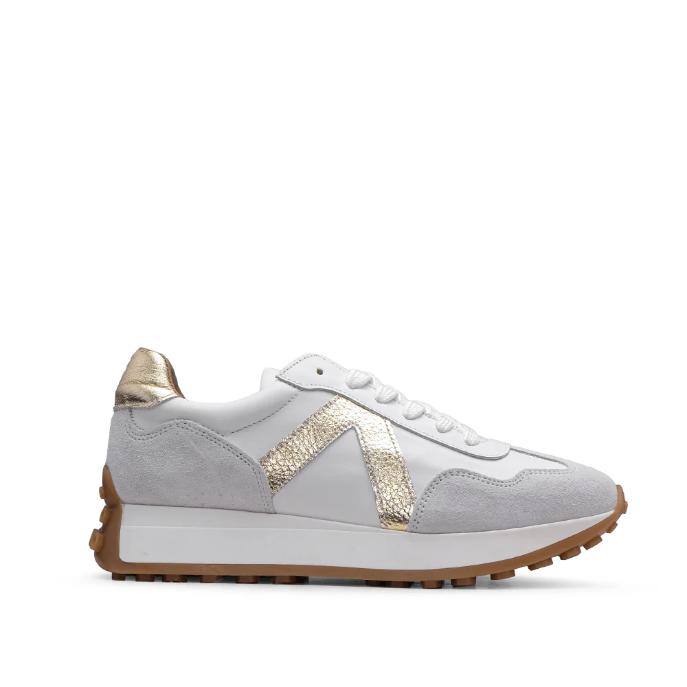 Sapatilha Casual Mulher Pele Branco E Ouro