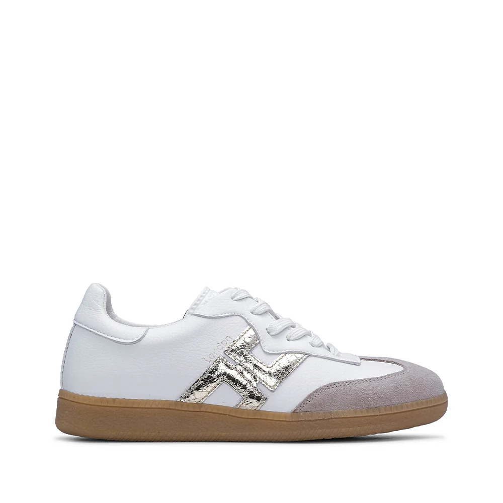 Sapatilha Casual Mulher Pele Branco E Ouro