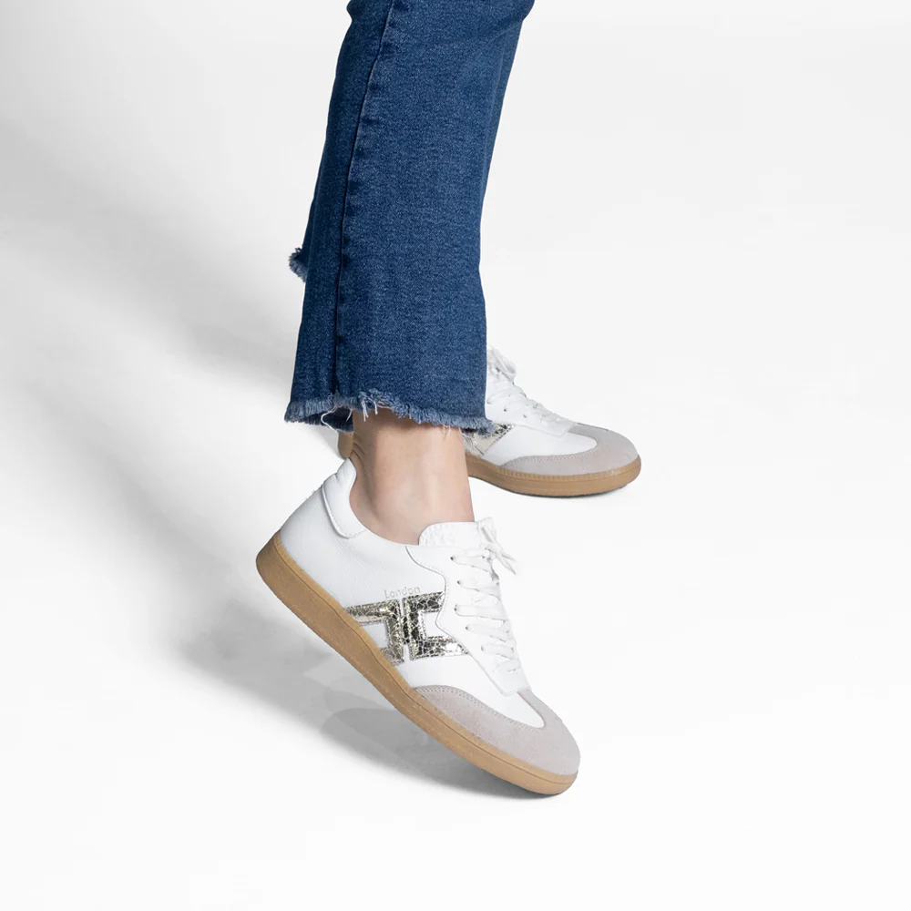 Sapatilha Casual Mulher Pele Branco E Ouro - Image 5