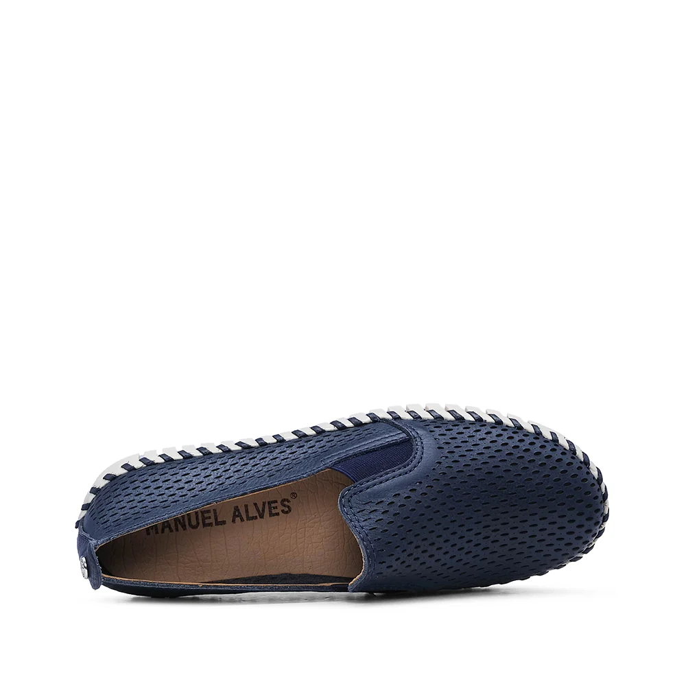 Sapato Conforto Mulher Pele Azul Marinho - Image 5