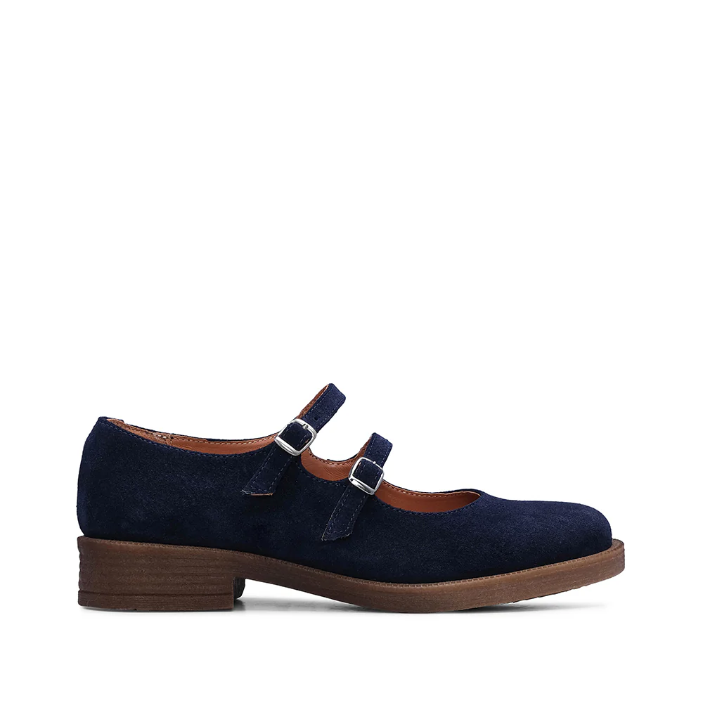 Sapato Mary Jane Mulher Camurça Azul Marinho