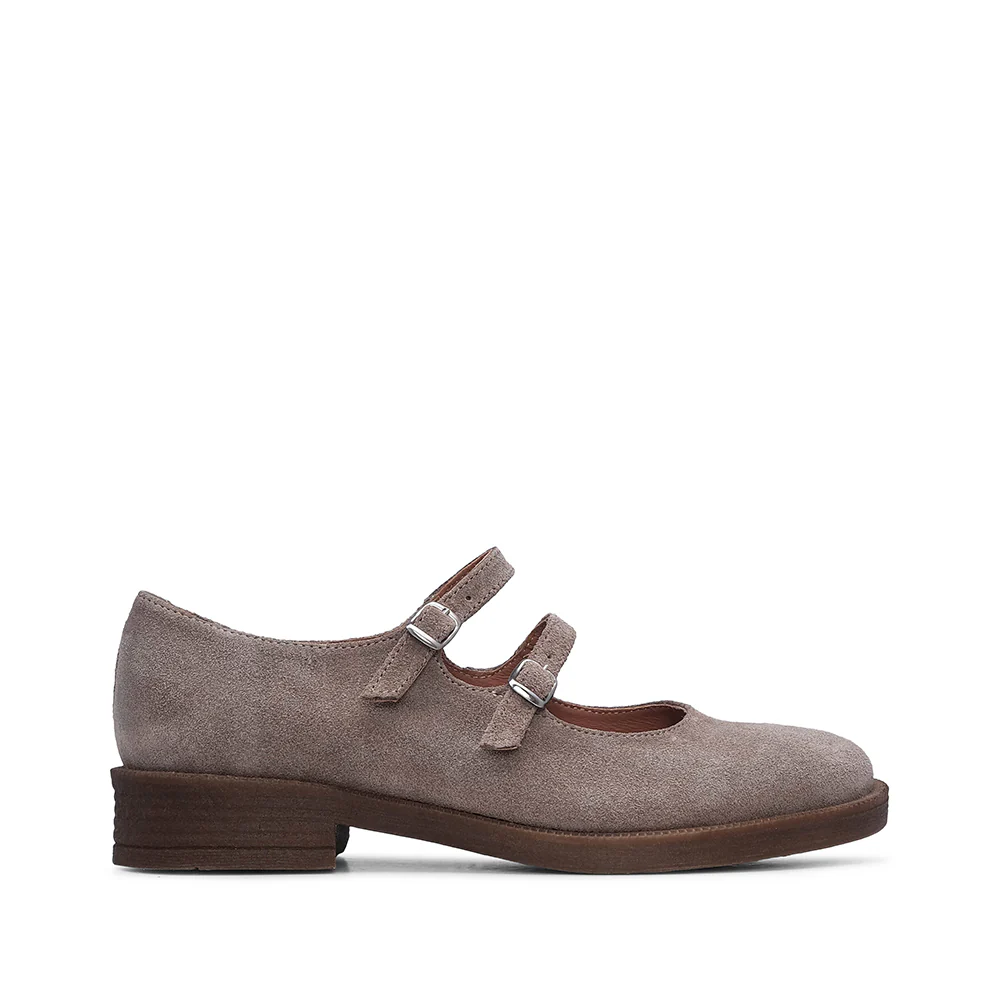 Sapato Mary Jane Mulher Camurça Taupe