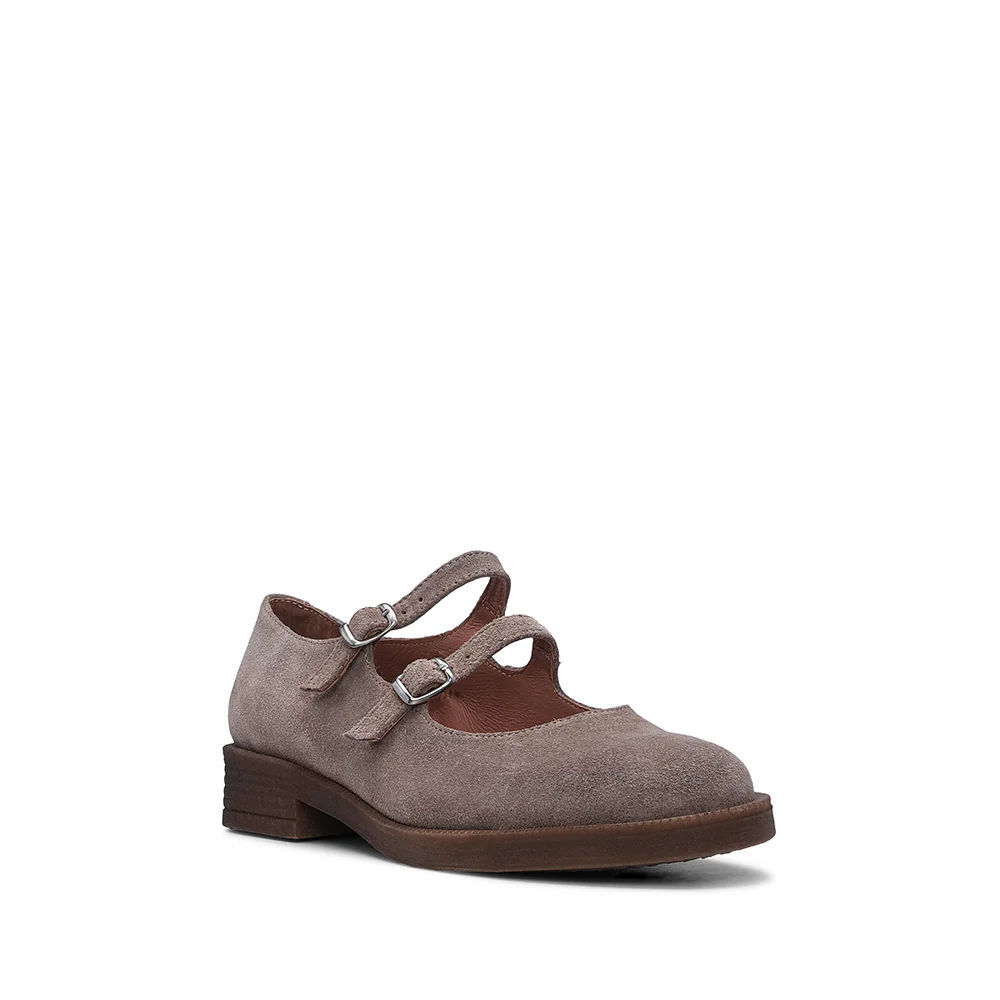 Sapato Mary Jane Mulher Camurça Taupe - Image 3