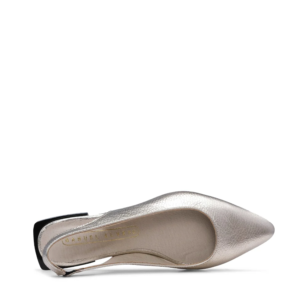 Sapato Salto Raso Mulher Metalizado Dourado - Image 5