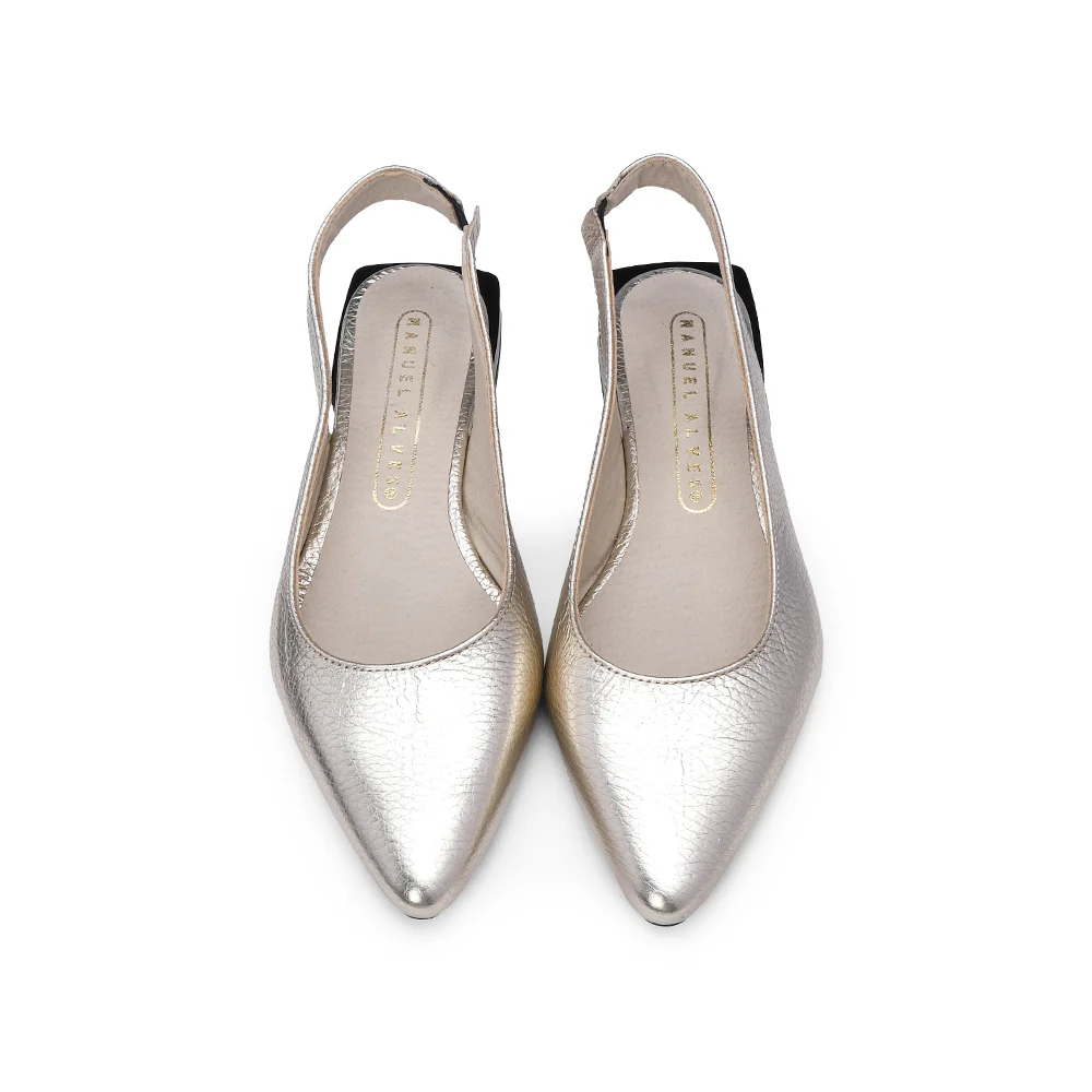 Sapato Salto Raso Mulher Metalizado Dourado - Image 6