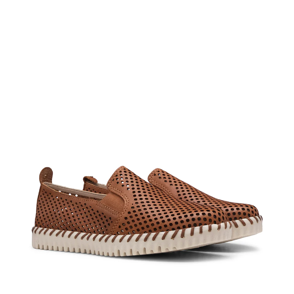 Sapato Salto Raso Mulher Pele Camel - Image 2