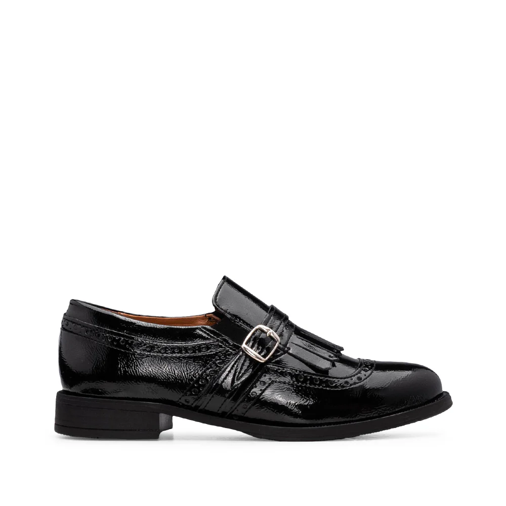 Sapato Salto Raso Oxford Mulher Verniz Preto