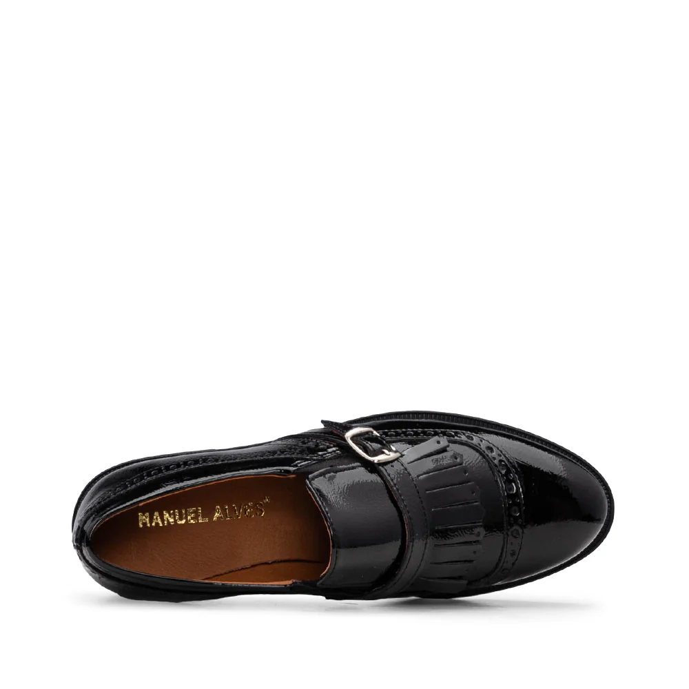 Sapato Salto Raso Oxford Mulher Verniz Preto - Image 4
