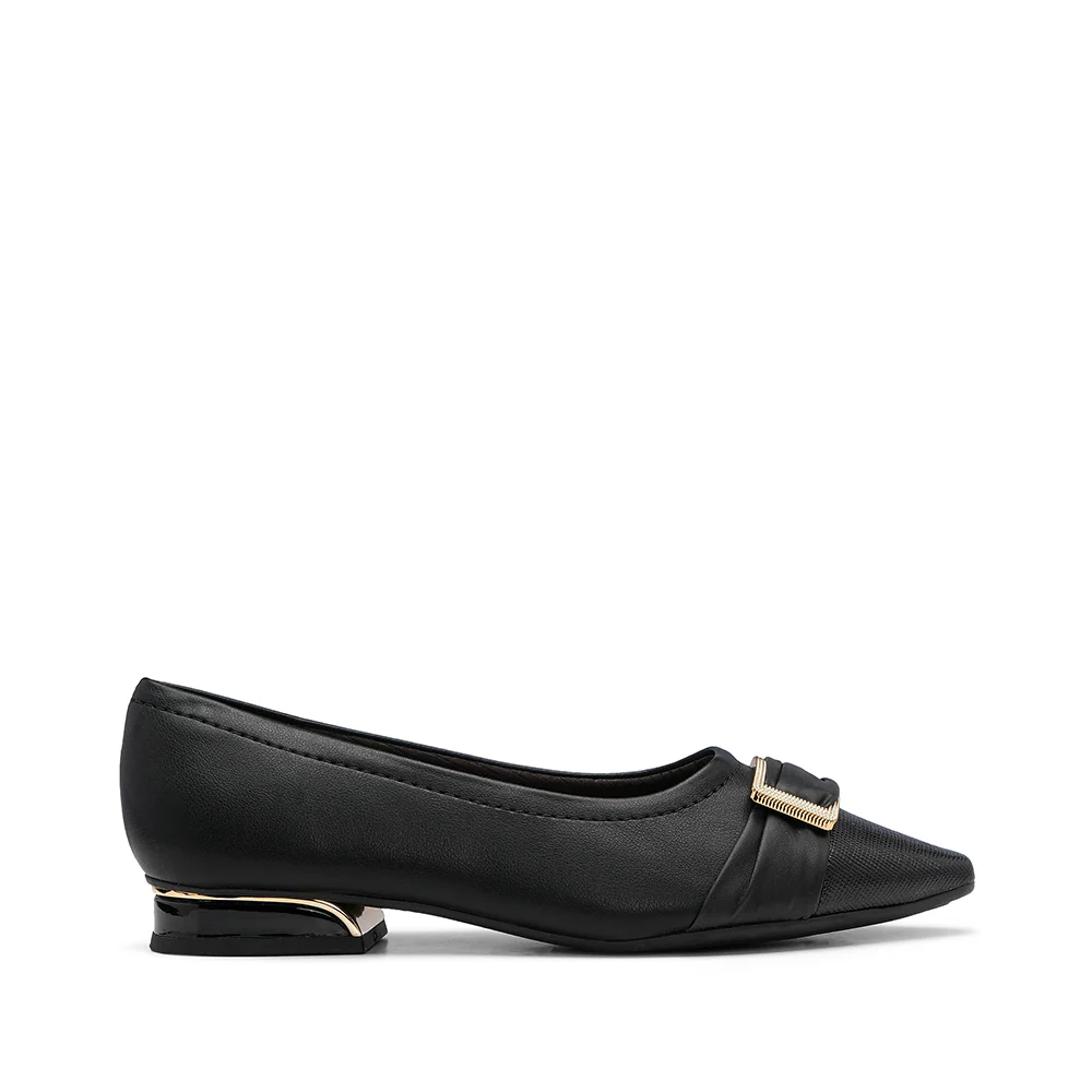 Sapato Salto Raso Mulher Pele Preto