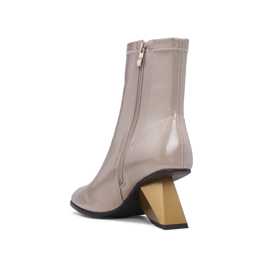 Bota Salto Alto Mulher Verniz Bege - Image 4