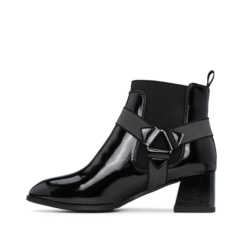 Botim Casual Mulher Verniz Preto - Image 2