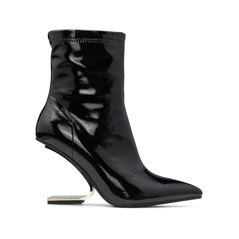 Botim Salto Alto Mulher Verniz Preto