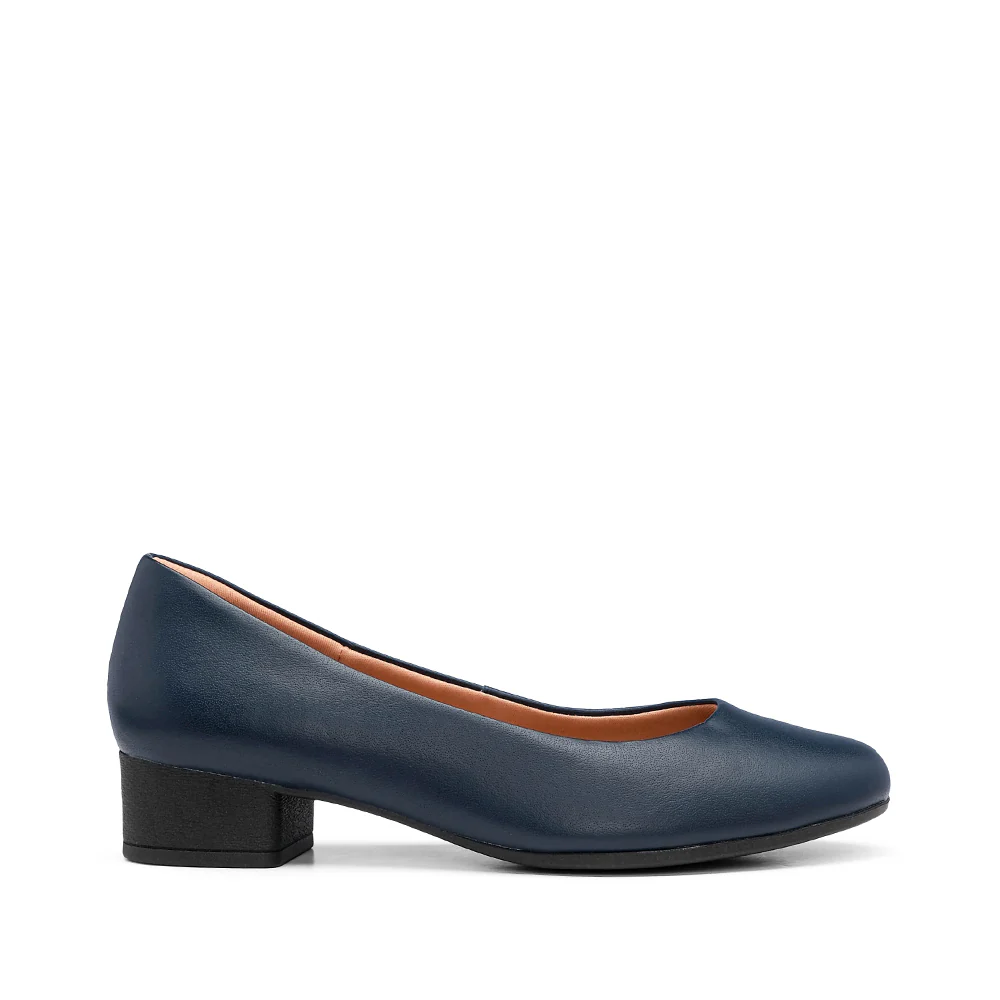 Sapato Salto Raso Mulher Pele Azul Marinho