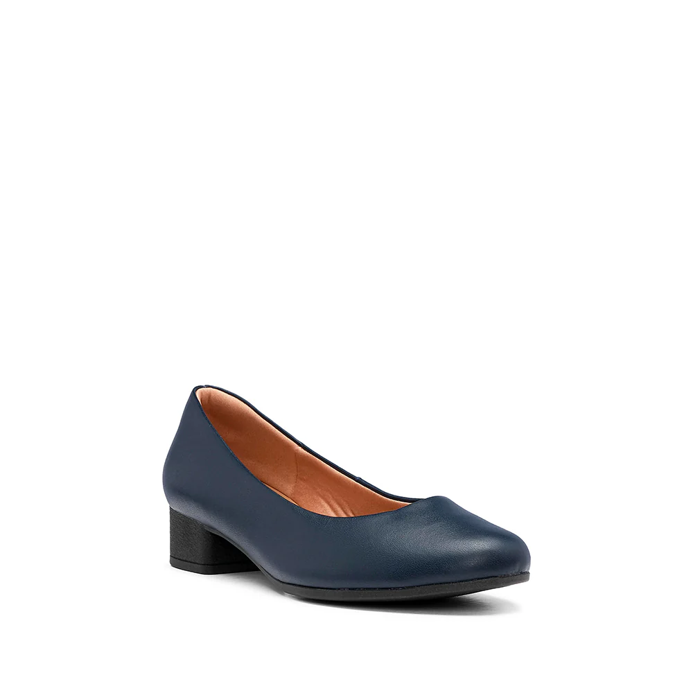 Sapato Salto Raso Mulher Pele Azul Marinho - Image 3