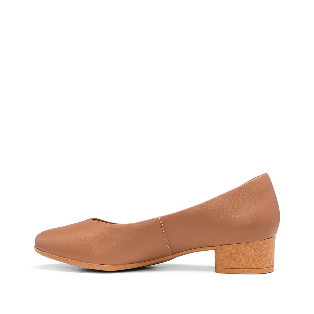 Sapato Salto Raso Mulher Pele Camel - Image 2