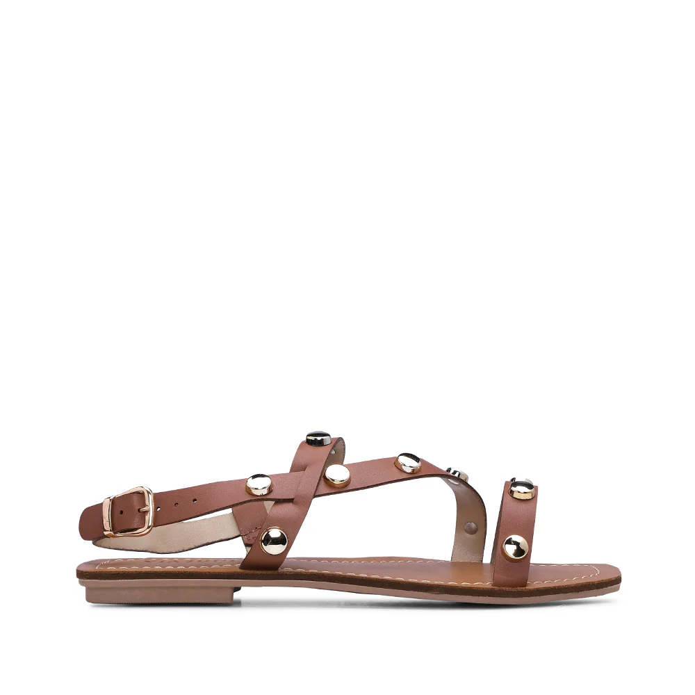 Sandália Salto Raso Mulher Camel