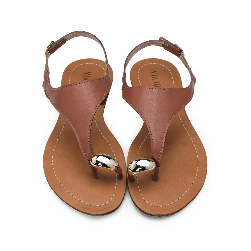 Sandália Salto Raso Mulher Camel - Image 5