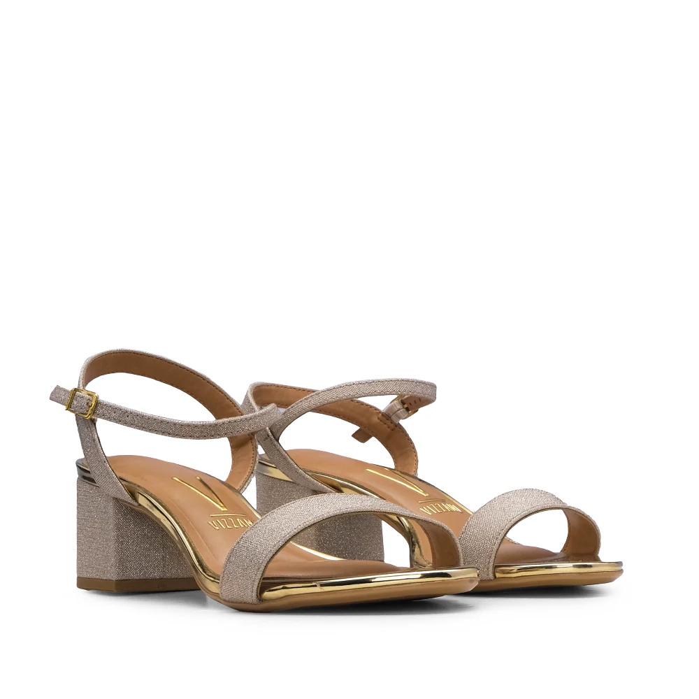 Sandália Salto Alto Mulher Glitter Dourado - Image 2