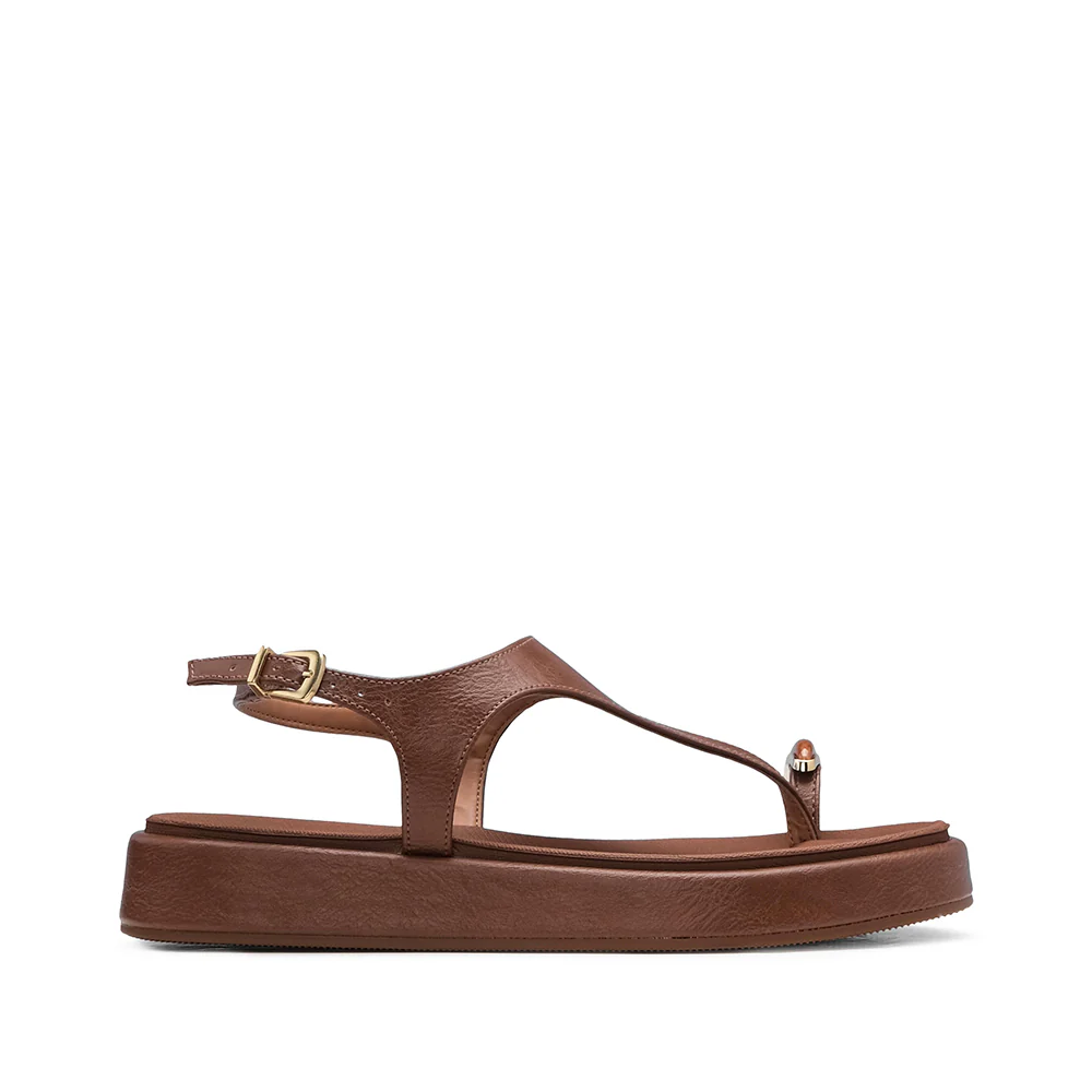 Sandália Salto Raso Mulher Camel