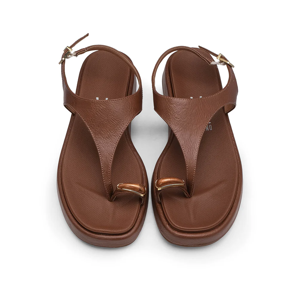 Sandália Salto Raso Mulher Camel - Image 5